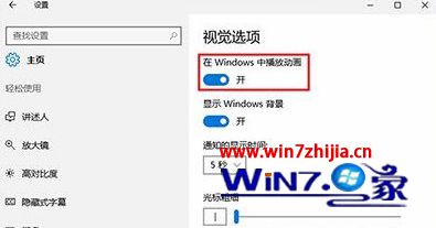 将“在Windows 中播放动画”下的开关打开